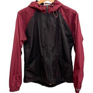 Vintage Reebok Windbreaker Jacket Athletic Hooded 1990s Y2K Black Burgundy Sz S